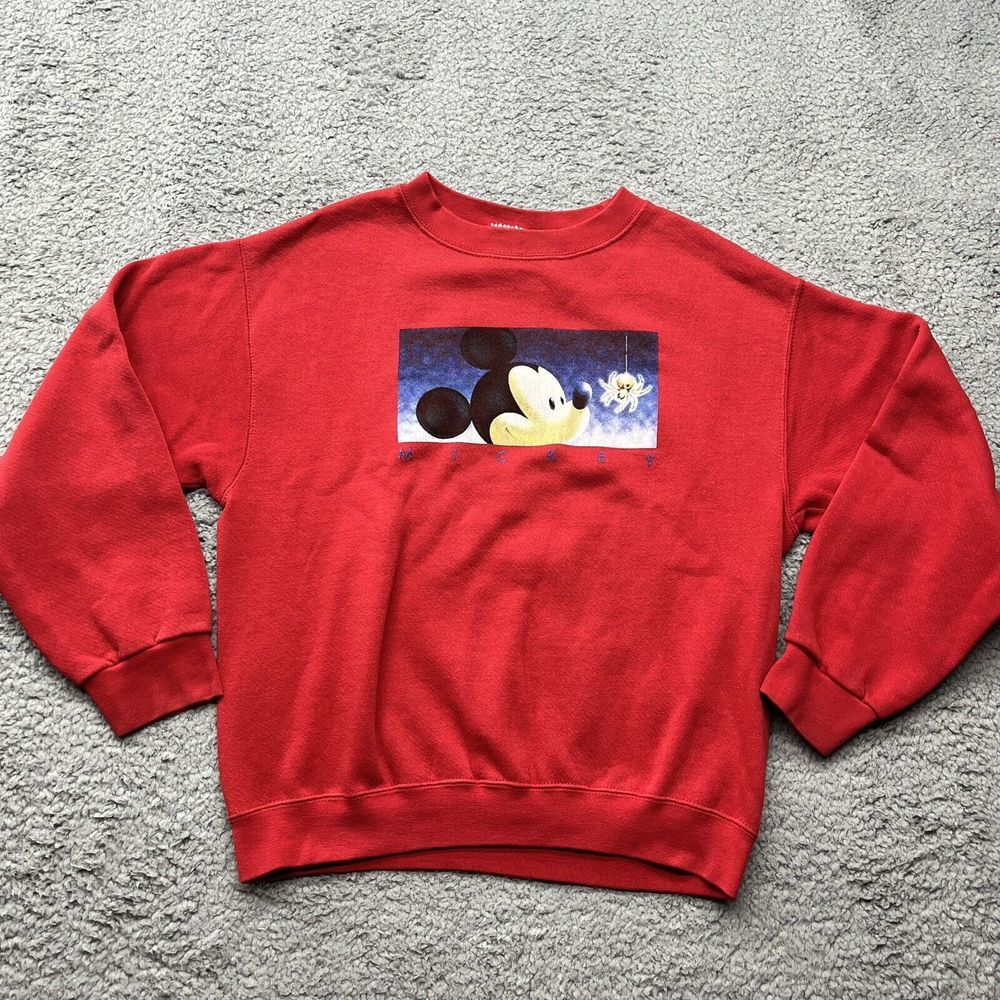 Mickey‎ Mouse Sweatshirt Kids Size Large 10 / 12 Vintage 90s Disney Store Red